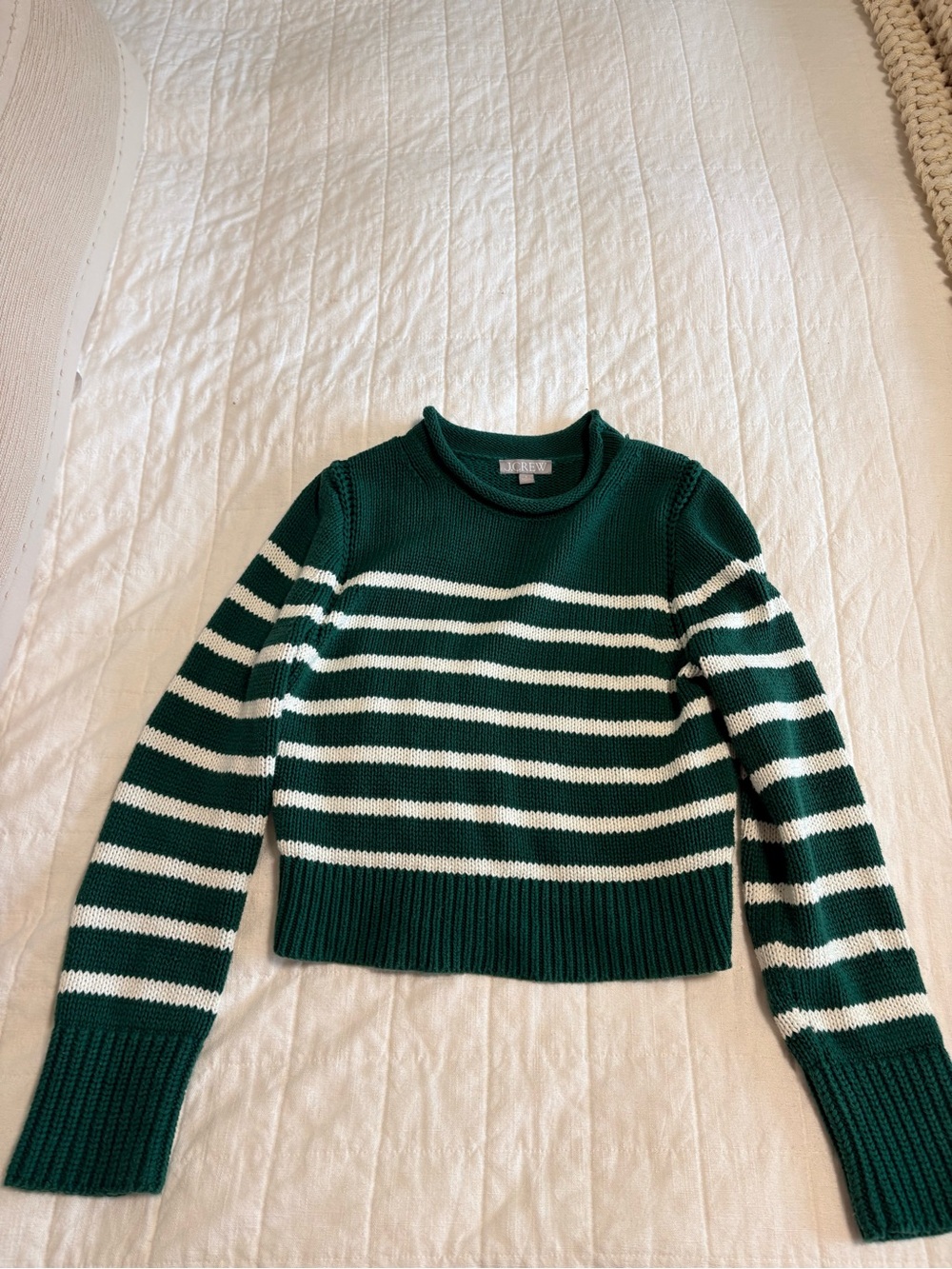 J.Crew Women’s Small Green & Cream Striped Roll Neck Sweater